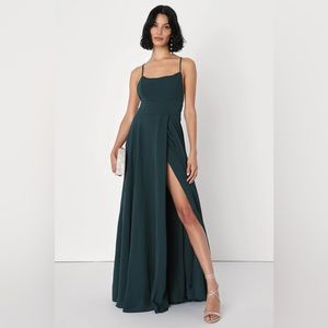 Lulu’s Forest Green Backless Maxi Dress